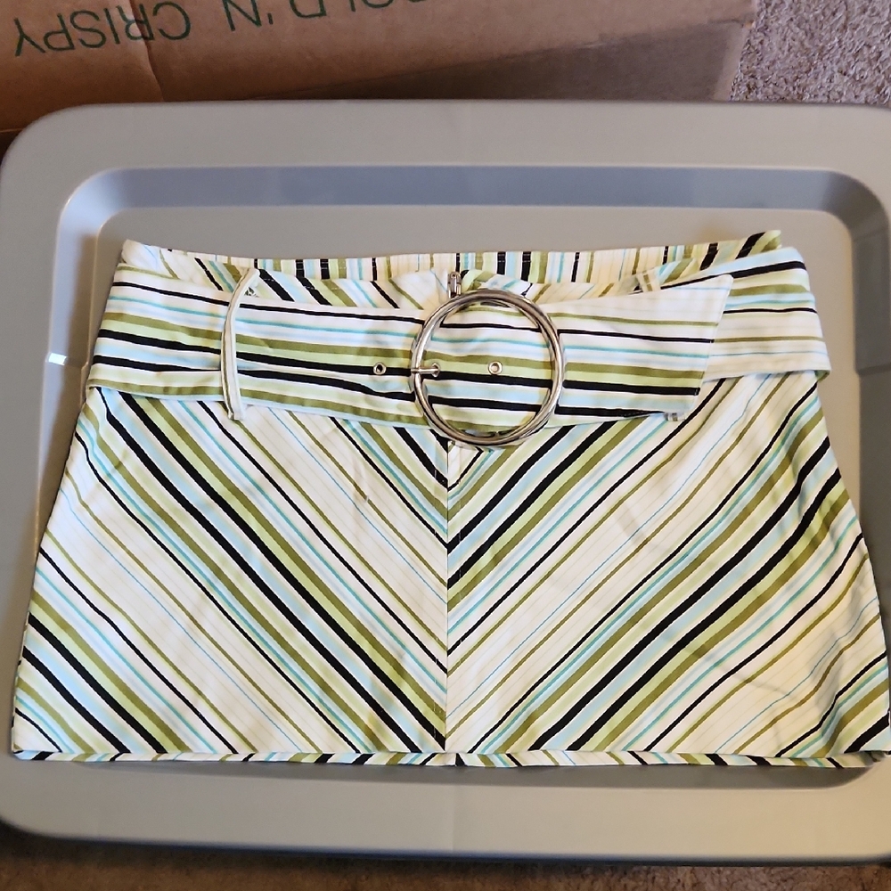 XOXO Chevron Striped Mini Skirt - Green, Black, and White